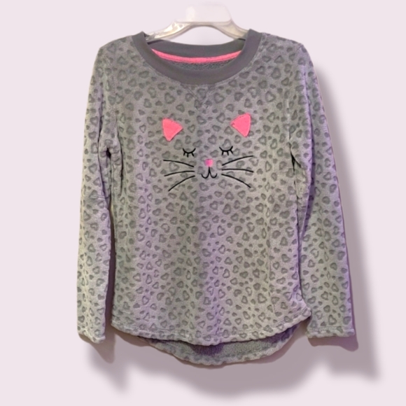 Super Soft Grey Fleece Pajama Shirt with Cat Design - Picture 1 of 8